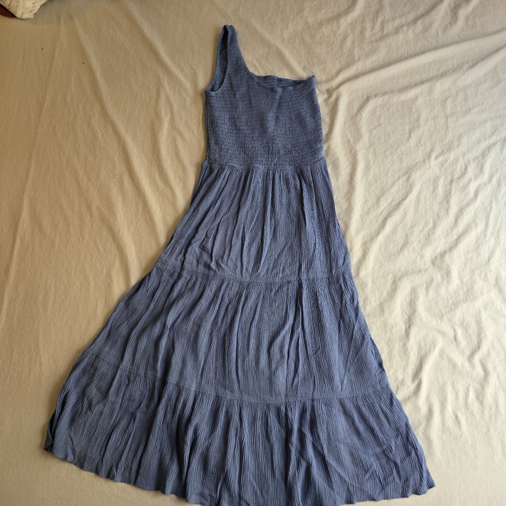 Becca by Rebecca Virtue Ponza Smocked One Shoulder Crinkle Dress Mist Blue - Picture 3 of 9